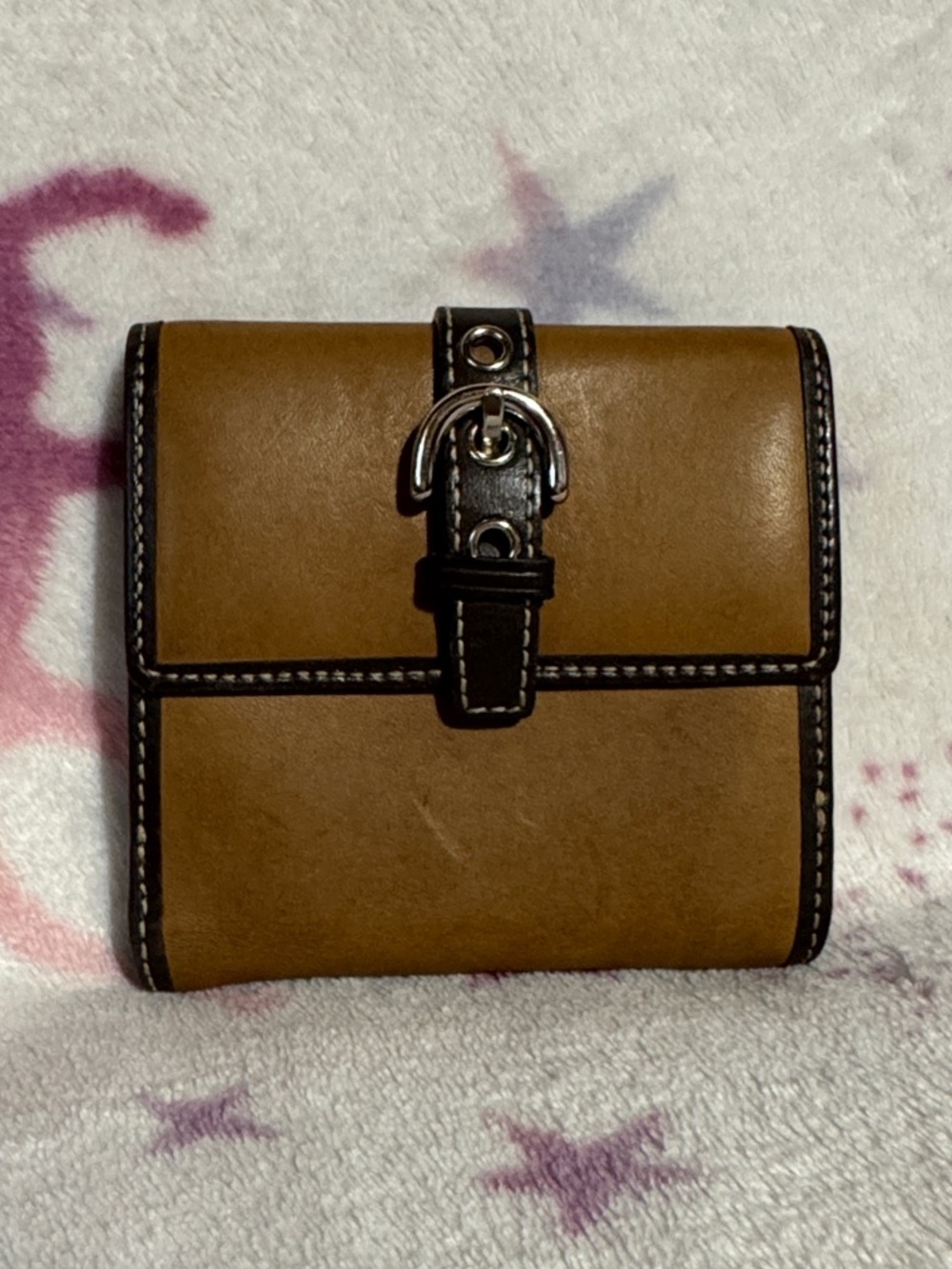 Coach Vintage Two-Tone Brown Leather Buckle Closure Compact Wallet